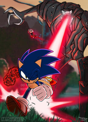 Sonic running from Giganto from 'Sonic Frontiers'